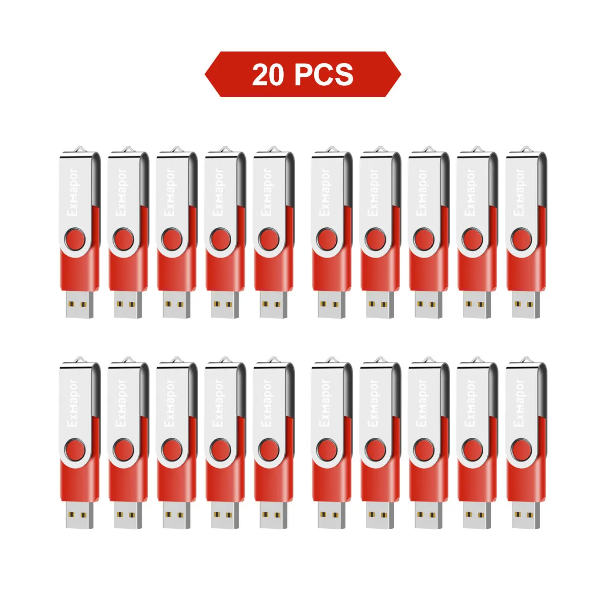 

Exmapor 8GB Flash Drive 20 Pack Thumb Drives Bulk Multipack Zip Drive 16 GB USB Memory Sticks Metal Swivel Pen Drive 4GB 2GB Red