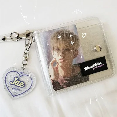 

South Korea ins Card holder bag transparent PVC folding hanging neck small wallet short coin purse card bag