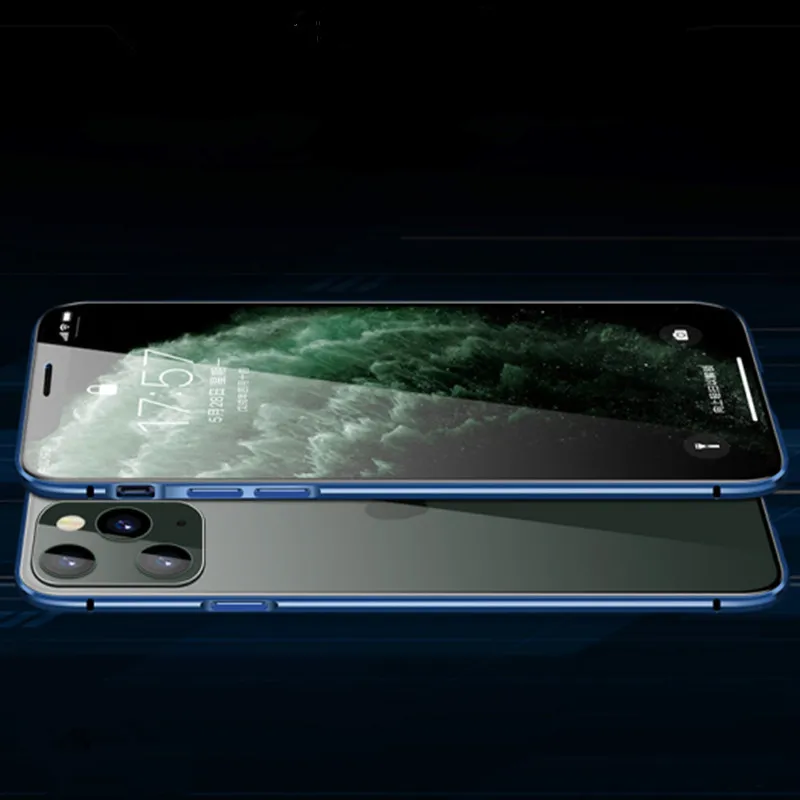 

Magnetic Double Side Glass Case For iphone 12 11 12Pro Max XR X XS Max 7 8 6 6S Plus Tempered Glass 2-Layers Hybrid Full Protect
