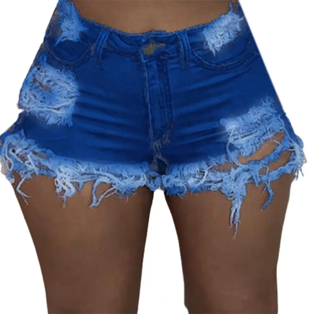 

Women Sexy Shorts Summer 2021 Ripped Hole Design High Waist Skinny Burrs Slim Jeans Denim Shorts Night Club Short Femme