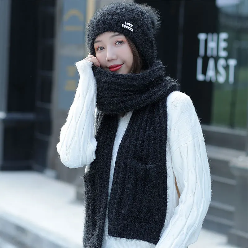 Женская шапка и шарф в комплекте шерстяная женская зимняя Корейская версия