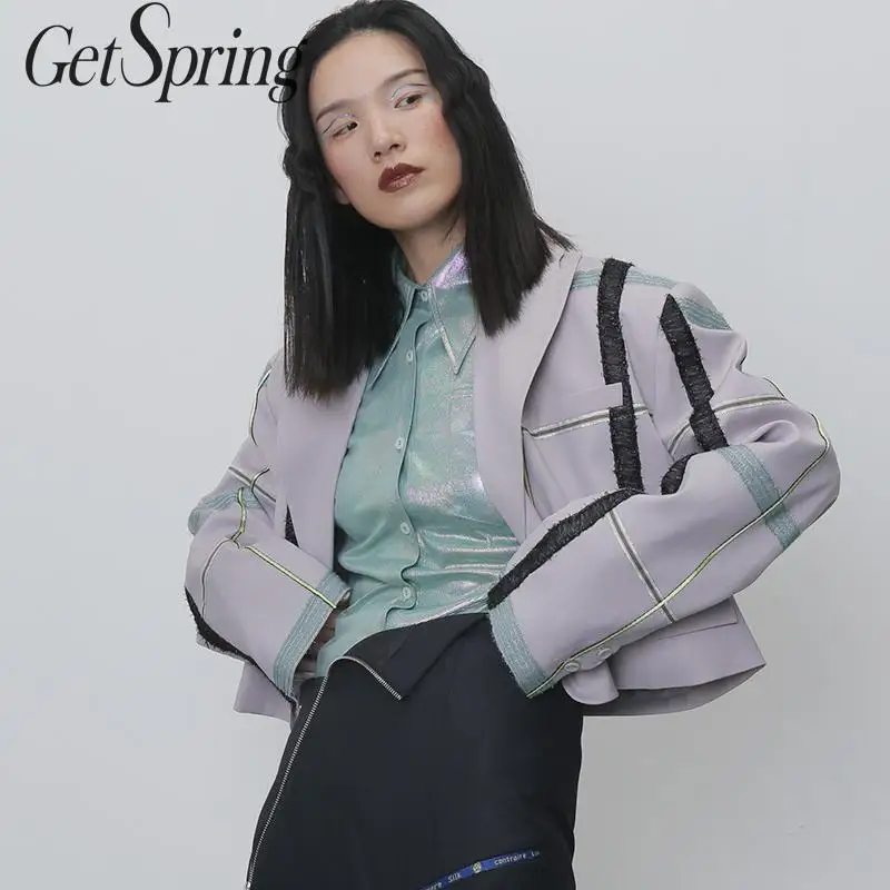 Getвесенний Женский блейзер в стиле пэчворк короткие женские блейзеры куртки
