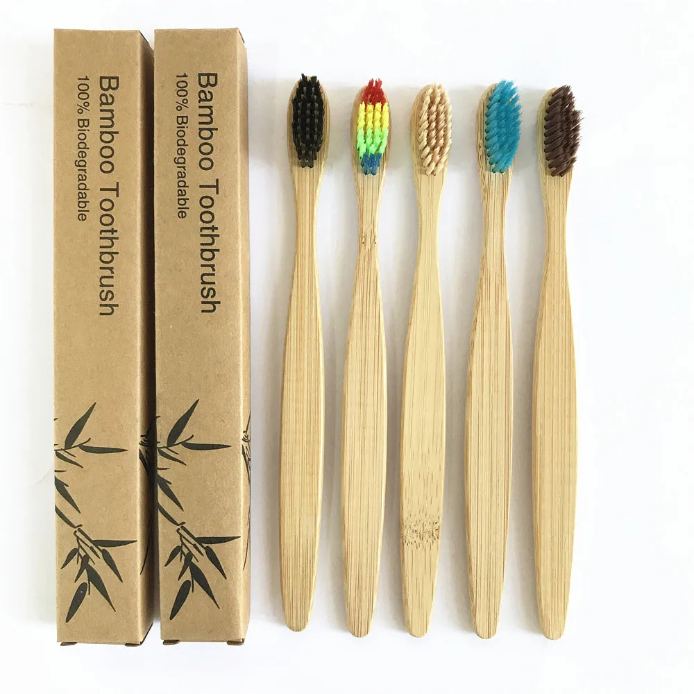 Цветная бамбуковая зубная щетка 4 шт./компл. Экологичная мягкая для ухода за