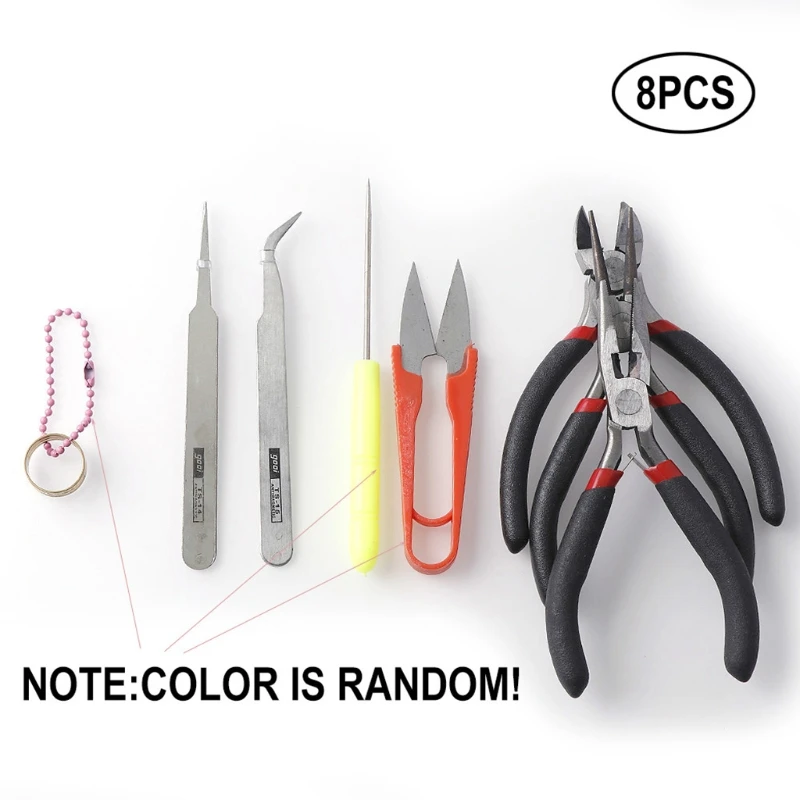 

8 Pcs/Set Jewelry Making Tool Kits Pliers Set with Round Nose Plier Side Cutting Pliers Wire Cutter Scissor Tweezers