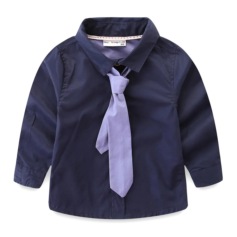

LittleSpring Boy Shirts Star Formal White with Tie Spring Autumn Party Wedding Cotton Tops Children Clothing