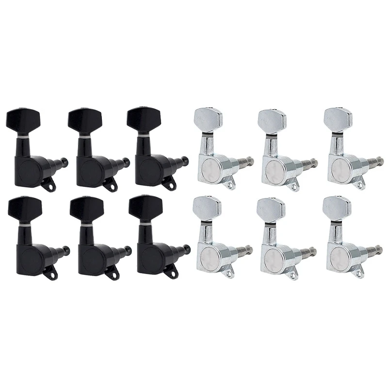 

2set Guitar Sealed Small Peg Tuning Pegs Tuners Machine Heads for Acoustic Electric Guitar ( Black 6R&Silver 6R )