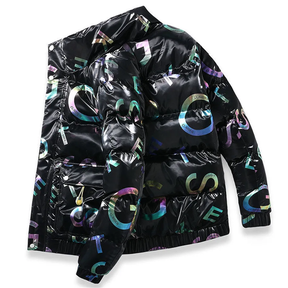 

Men Winter New Thicken Glossy Cotton Jacket Coat Zipper Pocket Thick Jackets Male Fashion Casual Solid Streetwear Jacket Warm