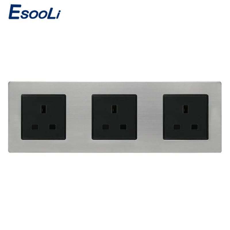 Европейская стандартная розетка Esooli из нержавеющей стали тройная настенная 16 А