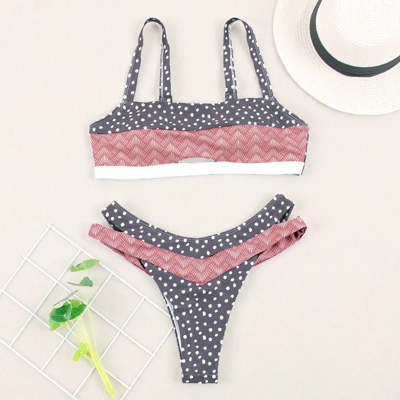 

Ruffle Bikini Bandage Floral Bow Swimsuit Female Swimwear Print Lace UP Biquini Feminino Bathing Suit Women Bikini Set