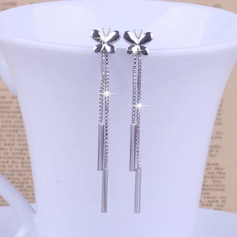 

Earrings Butterfly Earrings Female Models Tassel Ear Wire Wild Fashion Jewelry Cute Vintage Jewelry Super Flash Silver