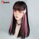 AOSI длинный прямой синтетический парик хайлайтер розовый серый Лолита девушка косплей натуральные волосы с челкой аниме для женщин Хэллоуин