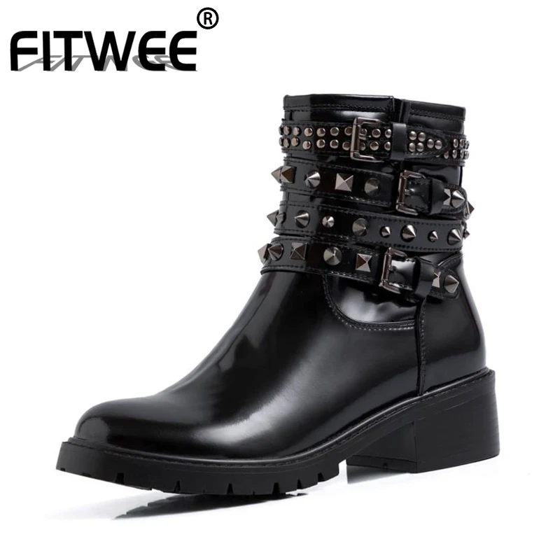 FITWEE/женские ботильоны большие размеры 34-44 осенне-зимние полусапожки на низком
