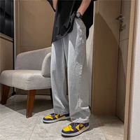 2021 new mens loose straight pants solid color casual pants baggy homme cargo pocket jeans men denim trousers