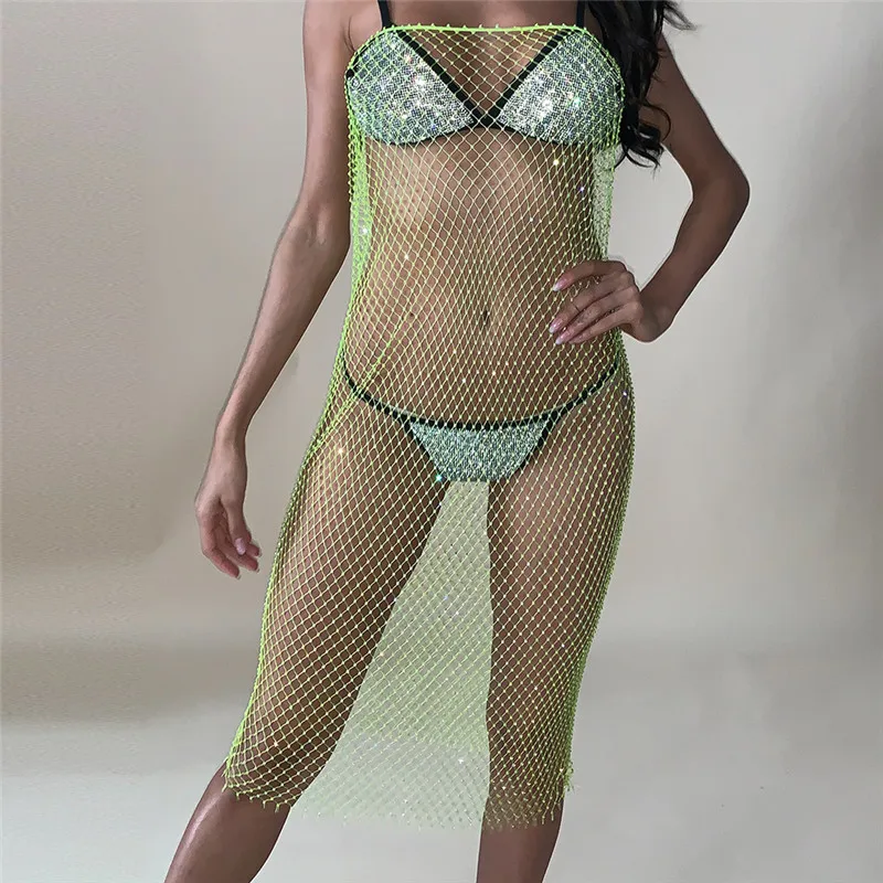 Белое Прозрачное платье в сеточку женские сексуальные блестящие облегающие