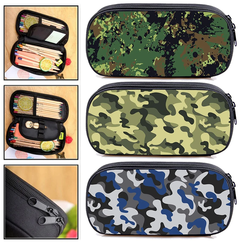 

Камуфляжный чехол для карандашей, школьные принадлежности, камуфляжные, армейские, зеленые, темно-синие, для хранения канцелярских принадл...