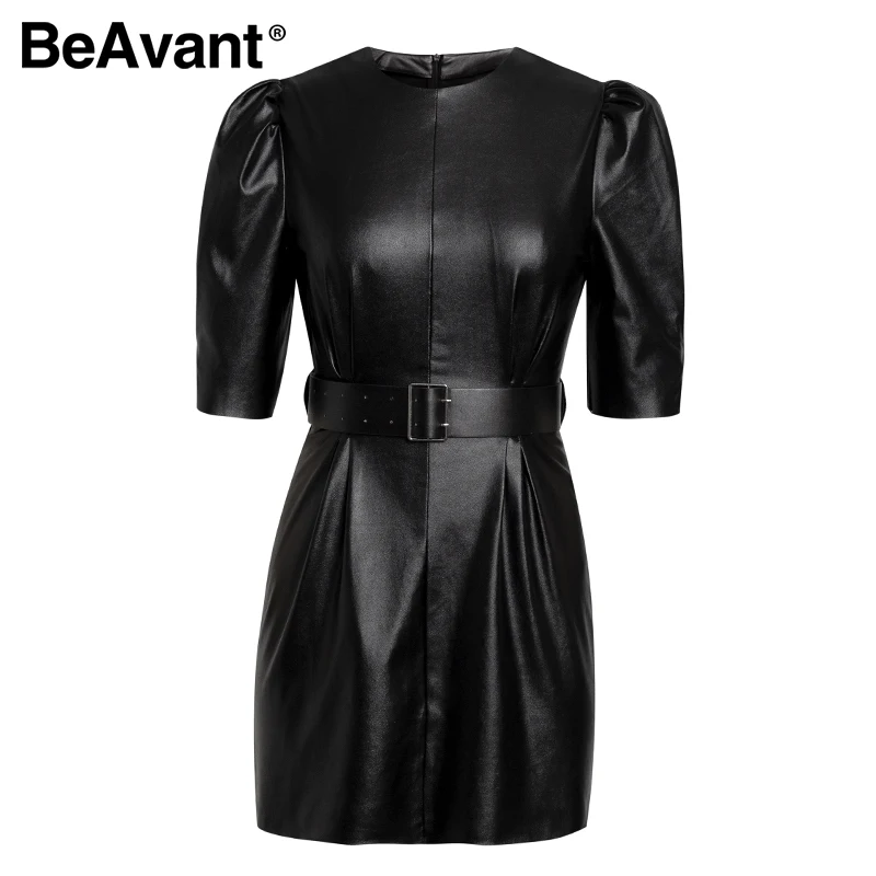 BeAvant модное Черное женское платье из искусственной кожи весна-лето с пышными