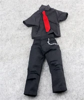 scale 16th black short sleeve shirt red tie ripped trousers pant model for usual 12inch male body action