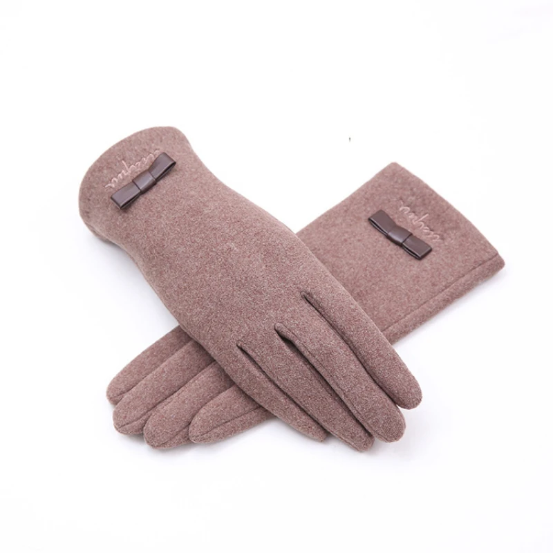 

Женские зимние теплые перчатки с бархатной подкладкой и бантом для сенсорного экрана, элегантные мягкие перчатки для велоспорта