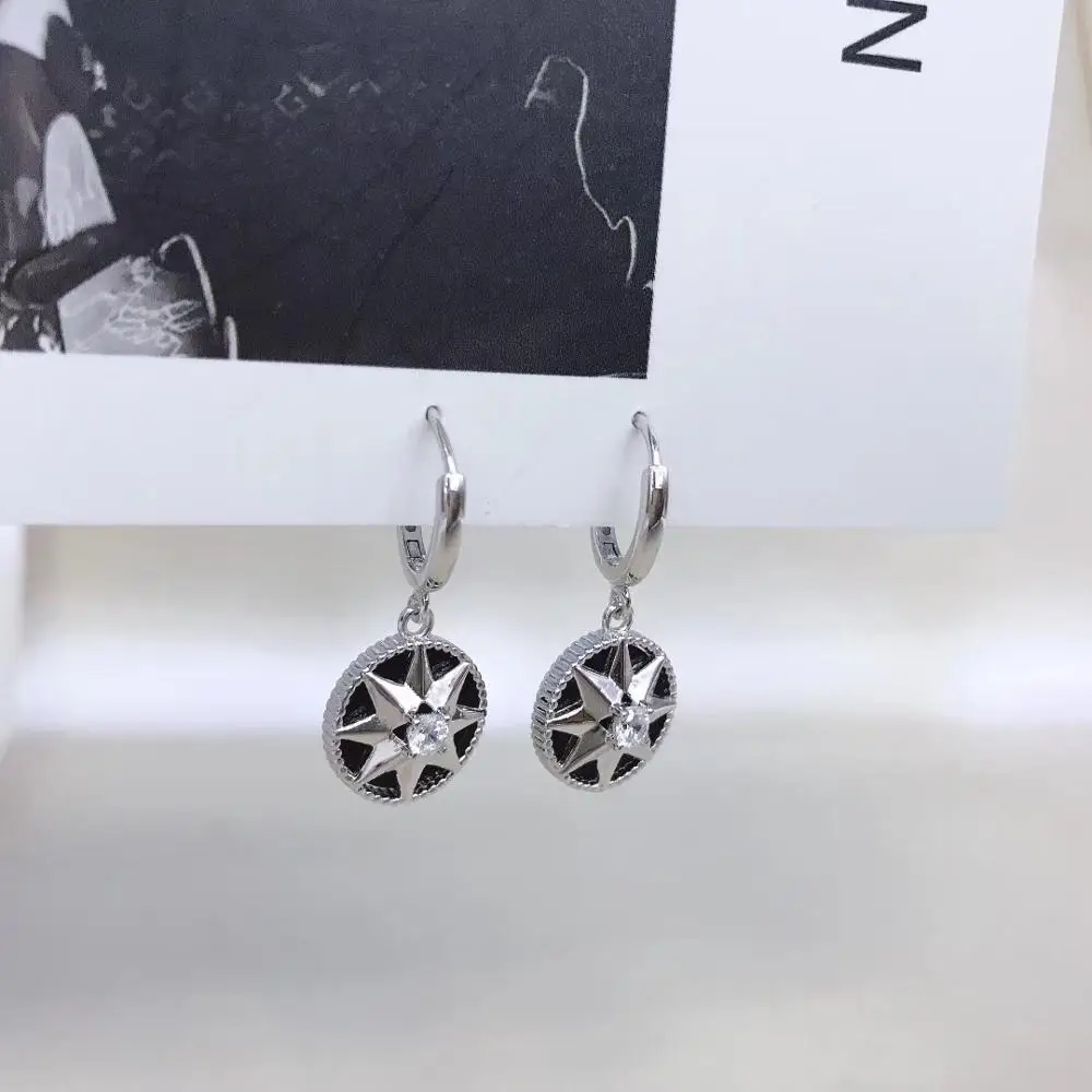 Женские серьги из стерлингового серебра 925 пробы черная ониксовая звезда луна