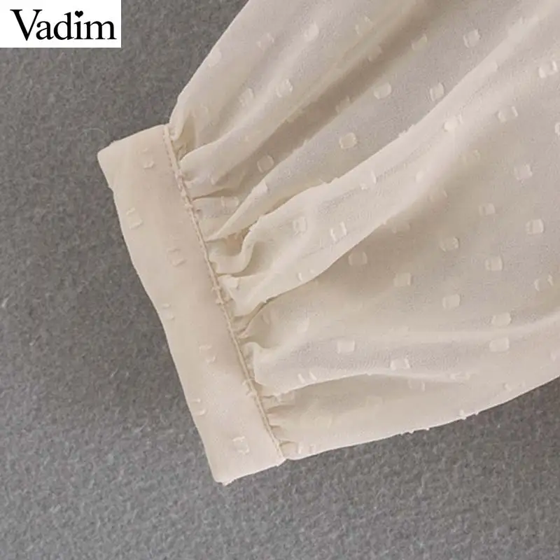 Vadim women casual embroidery beige blouse ruffles pleated long sleeve oversized style female stylish tops blusas mujer LB441
