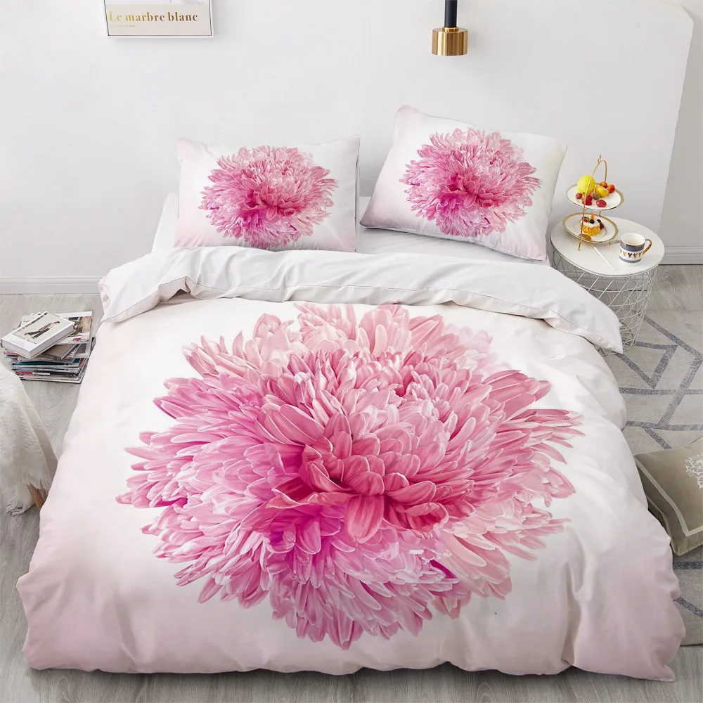 

Pink Quilt Cover Sets Custom Design 3D Modern Comforther Cases Pillow Covers 200*230cm Full Twin Double King Size White Beddings