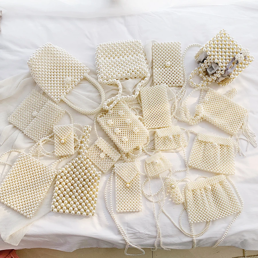 

Fashion Mini Pearl Bag Women Handbag Vintage Handmade Beaded Banquet Party Shoulder Bag 2020 Luxury Women's Coin Purse Handbags