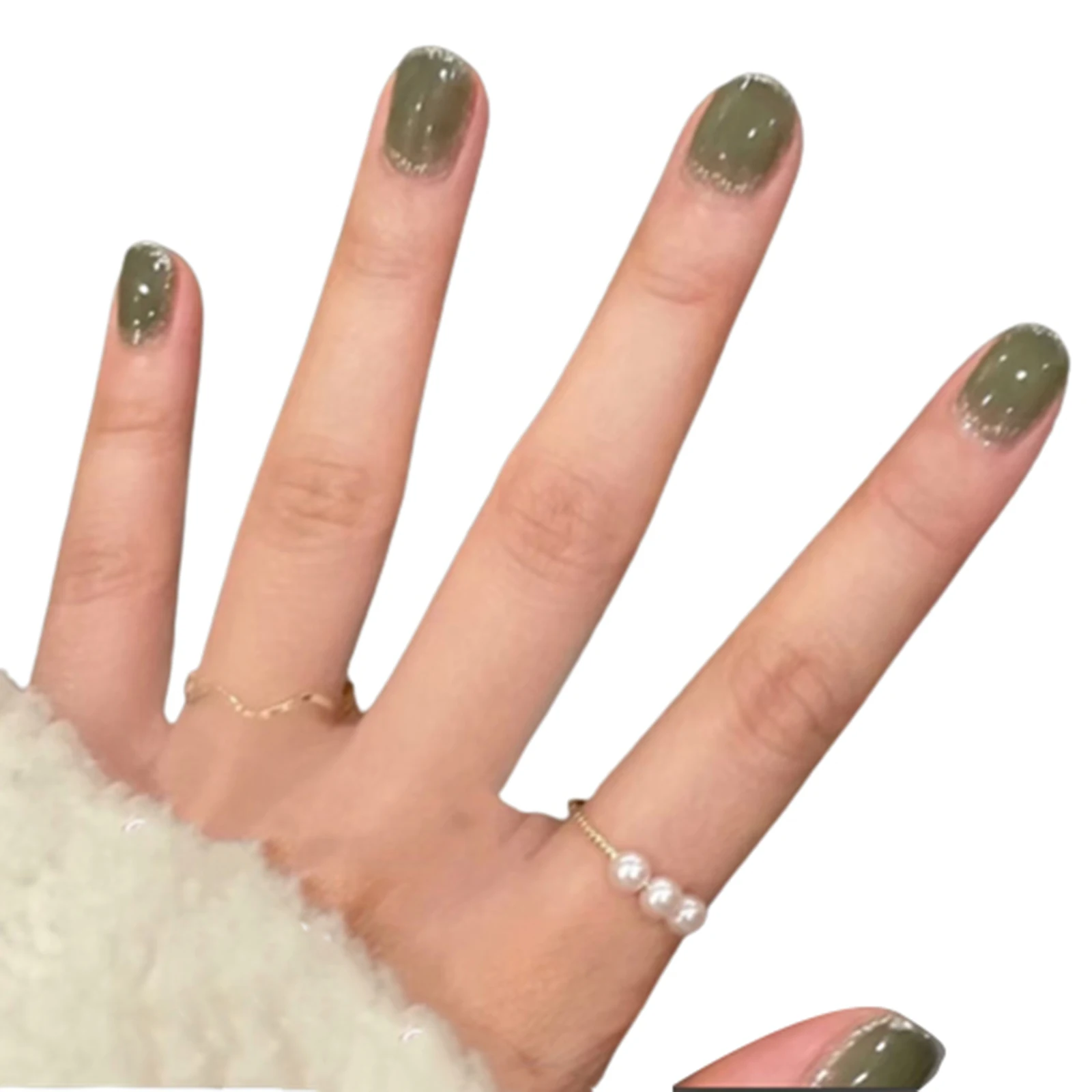 

24pcs Short Green Nail Extension Patch With Silver Brim False Nail Set Waterproof Nail Art Supplies With Glue Extension False