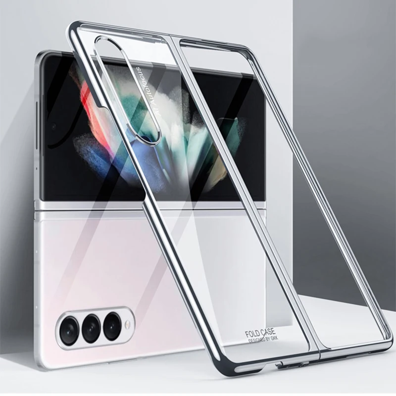 

Прозрачный складной чехол с гальваническим покрытием для телефона Samsung Galaxy Z Fold 3 Fold3, прозрачный жесткий пластиковый чехол из поликарбоната
