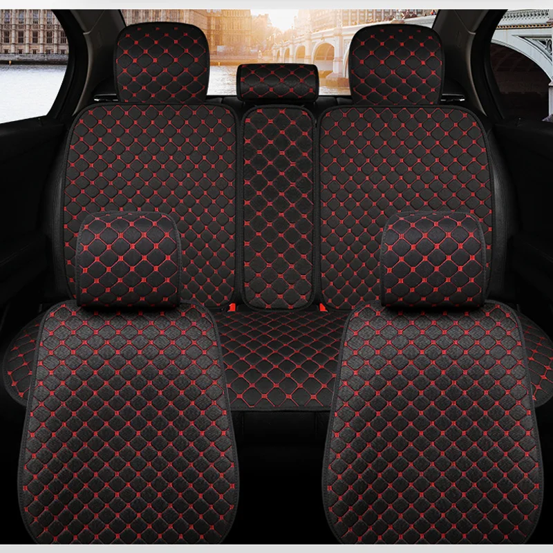 

5 Seats Flax Car Seat Cover Breathable Auto Seat Cushion Protector Front Rear Back Pad Mat With Backrest fit More Car Suv Van