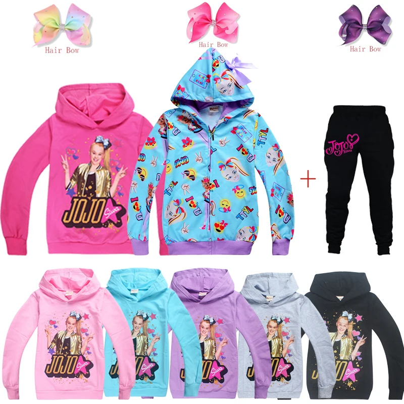 

Girls cartoon Jojo siwa Sweatshirt Children Clothes Hoodies/Zipper Jacket And Pants hair bow of Kids Jojo siwa Clothing