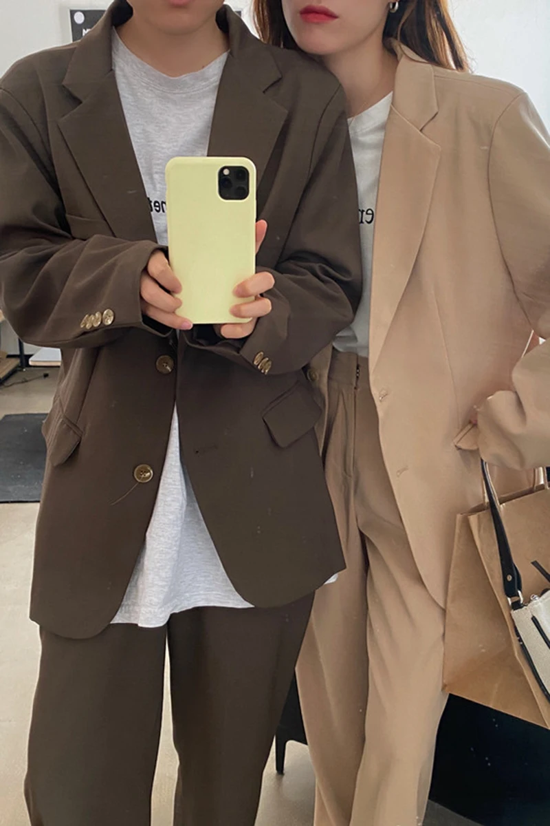 

2021 Vintage Fashion 2 Piece Sets Women Solid Casual Blazers High Waist Suit Long Pants Lady Sets Streetwear Matching Strousers