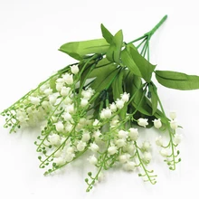 Artificial Flowers Lily of the Valley 7 Branches Fake Plastic Lily Flower Bridal Bouquet Wedding Party Decor FlowersArtificiales