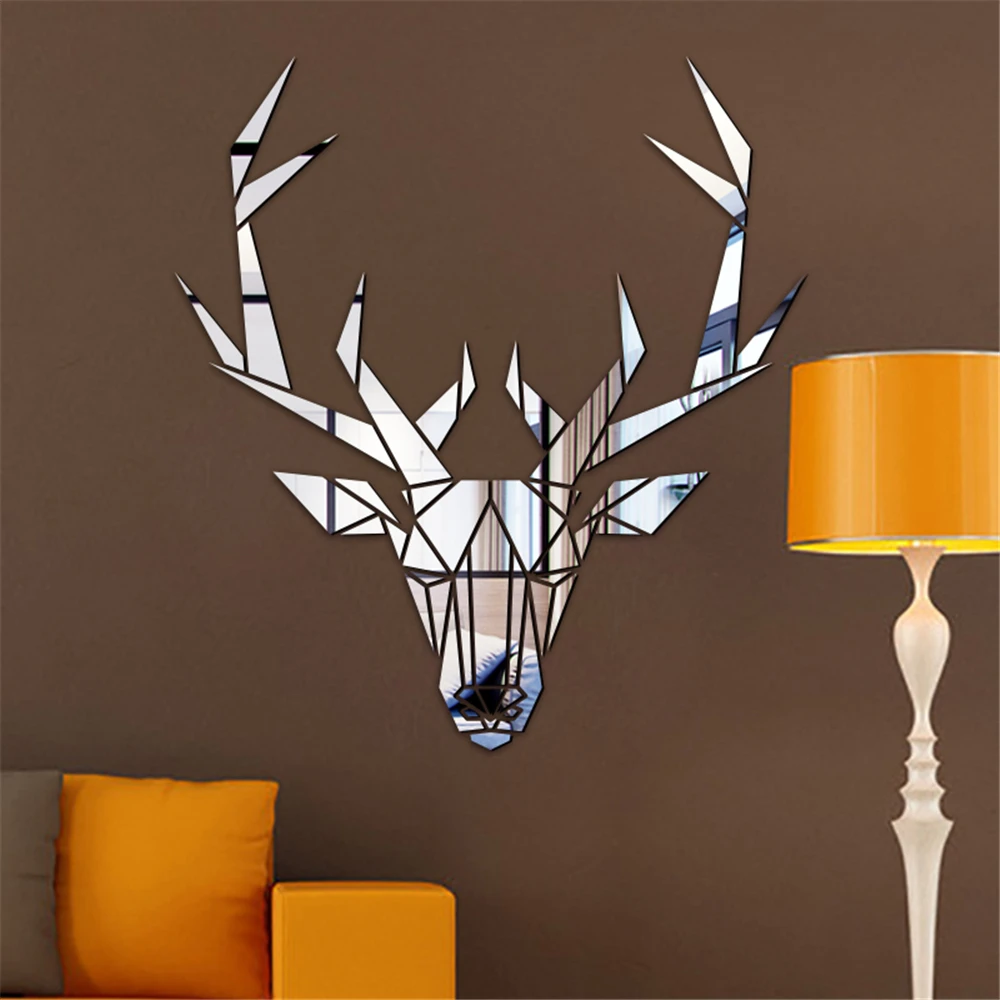 

3D Wall Mirror Stickers DIY Big Deer Head Acrylic Mirror Wall Sticker Living Room Bedroom Decorative Wall Art Decals Home Decor