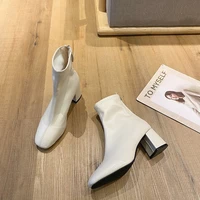white ankle boots with womens chunky heels 2021 high heeled shoes with retro zipper quality go with web celebrity fashion boots