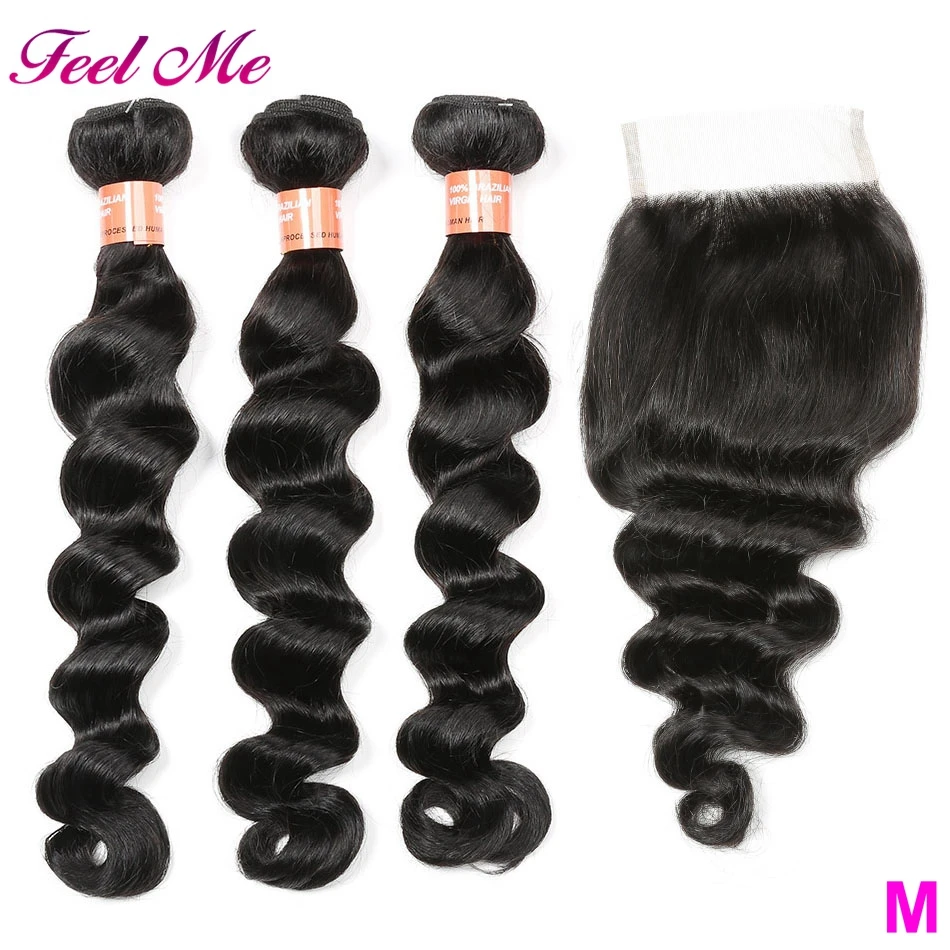 FEEL ME свободные волнистые пучки с закрытием перуанские человеческие волосы Remy 3