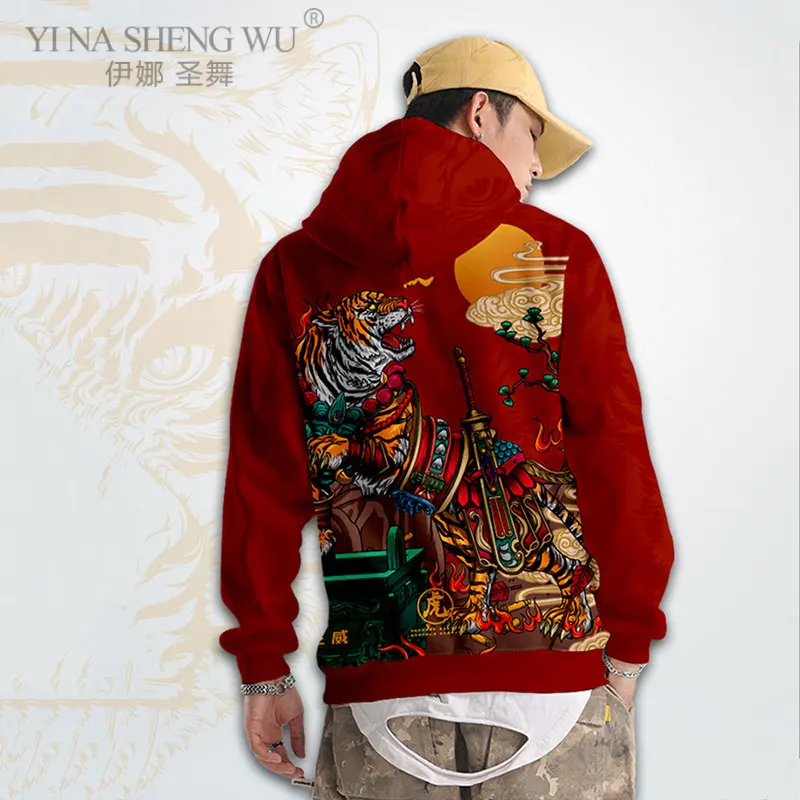 

Thin Spring Fall Winter Long Sleeve Hoodie Tigers National Tide Original Printed Casual Hooded Top Men Daily Casual Costumes 1pc