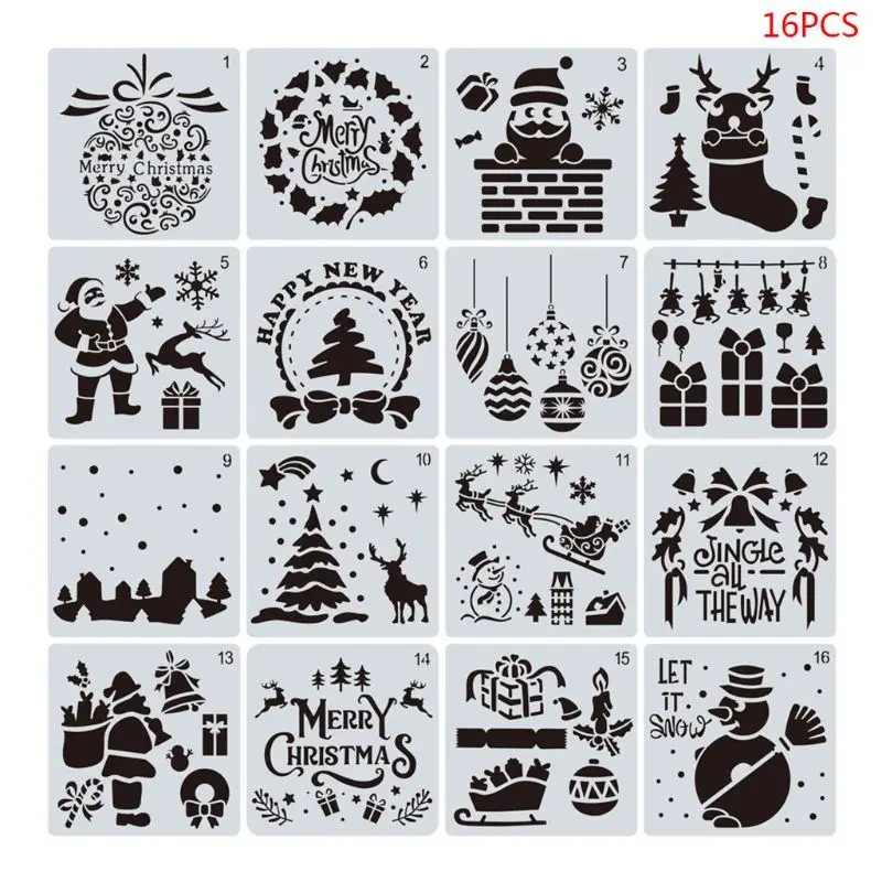

16Pcs/Set DIY Merry Christmas Drawing Stencil Templates Embossing Paper Painting