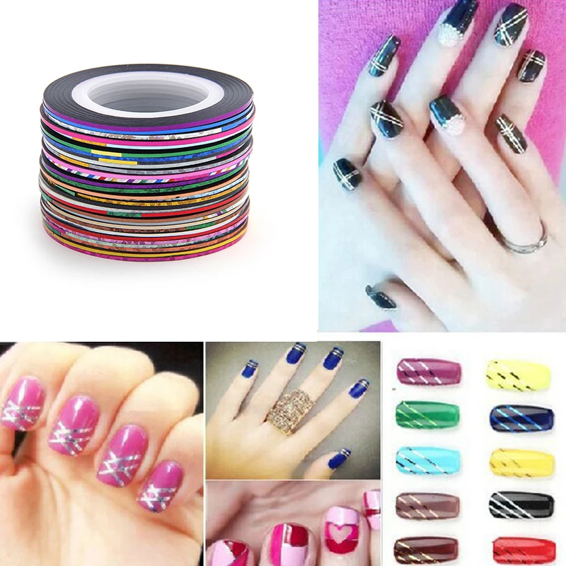 

30Rolls +1Case Mixed Colors Rolls Striping Tape Line DIY Nail Art Tips Decoration Sticker High Quality Nail Art Metallic Sticker