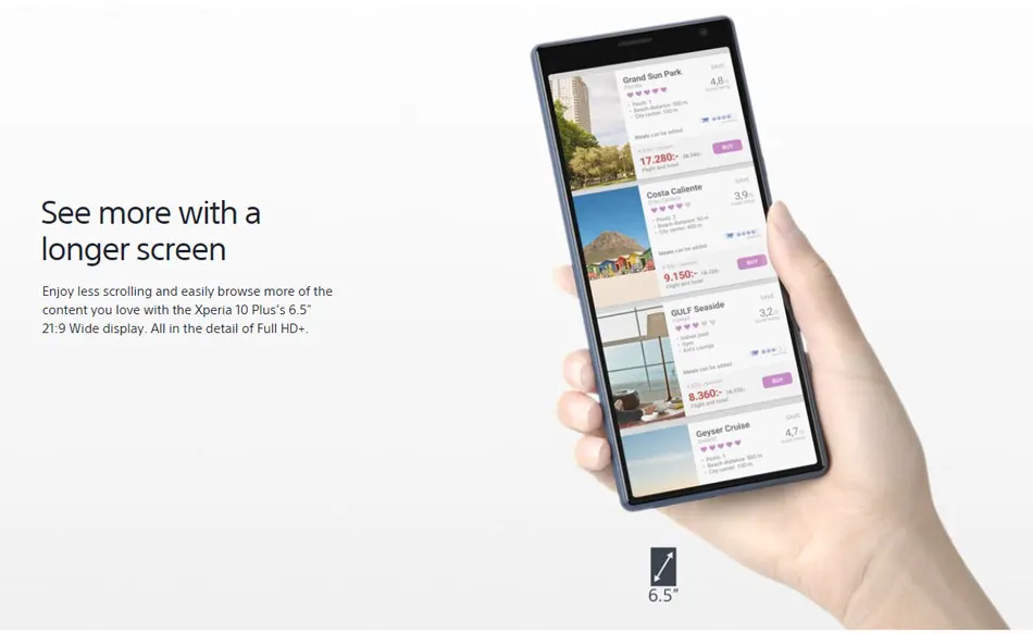 Смартфон sony Xperia 10 Plus Dual SIM Snapdragon 636 I4293 6,5 дюйма 1080x2520 6 ГБ 64 Гб NFC Android 9