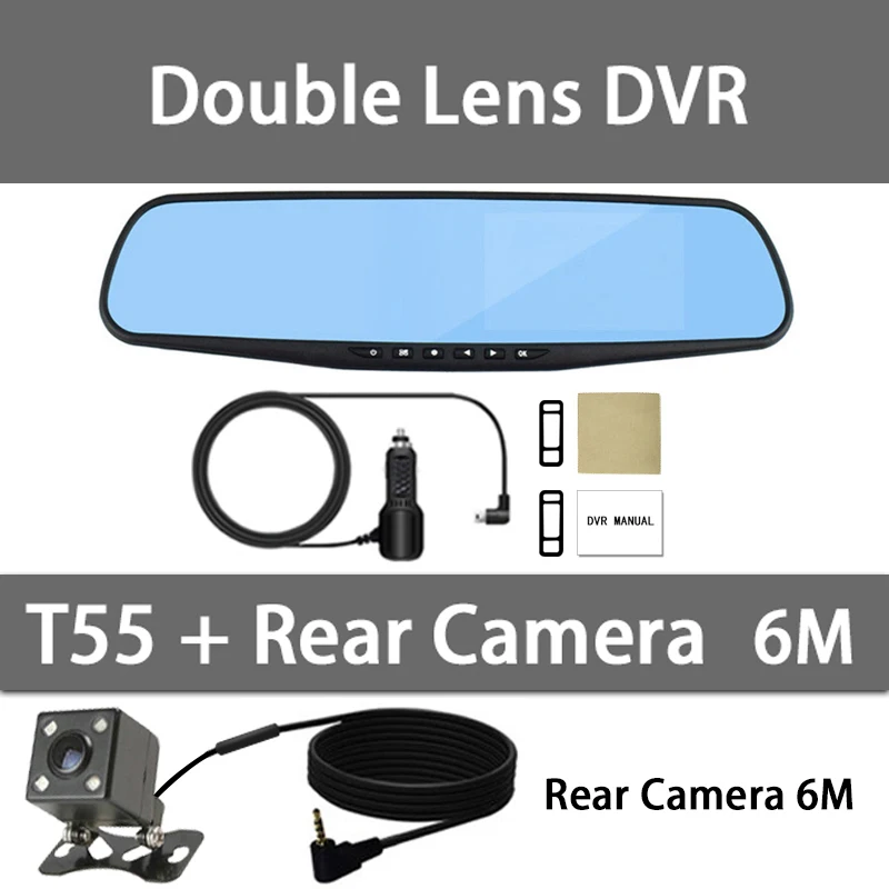 Dvr dash cam era dash cam Автомобильный видеорегистратор зеркало с двумя объективами камера заднего вида dashcam Авто рекордер видео full hd спереди и сзади - Название цвета: Double Lens DVR-6M