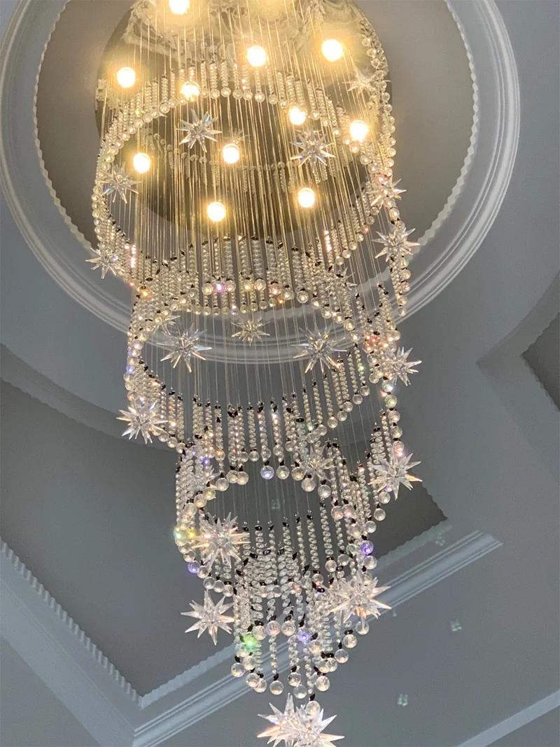 Satin Al Çift Spiral Merdiven ışık Ev Dekorasyon Asılı Kolye Kristal Avize Aydınlatma Merdiven Lambası Gömme Montaj Oturma Odası
