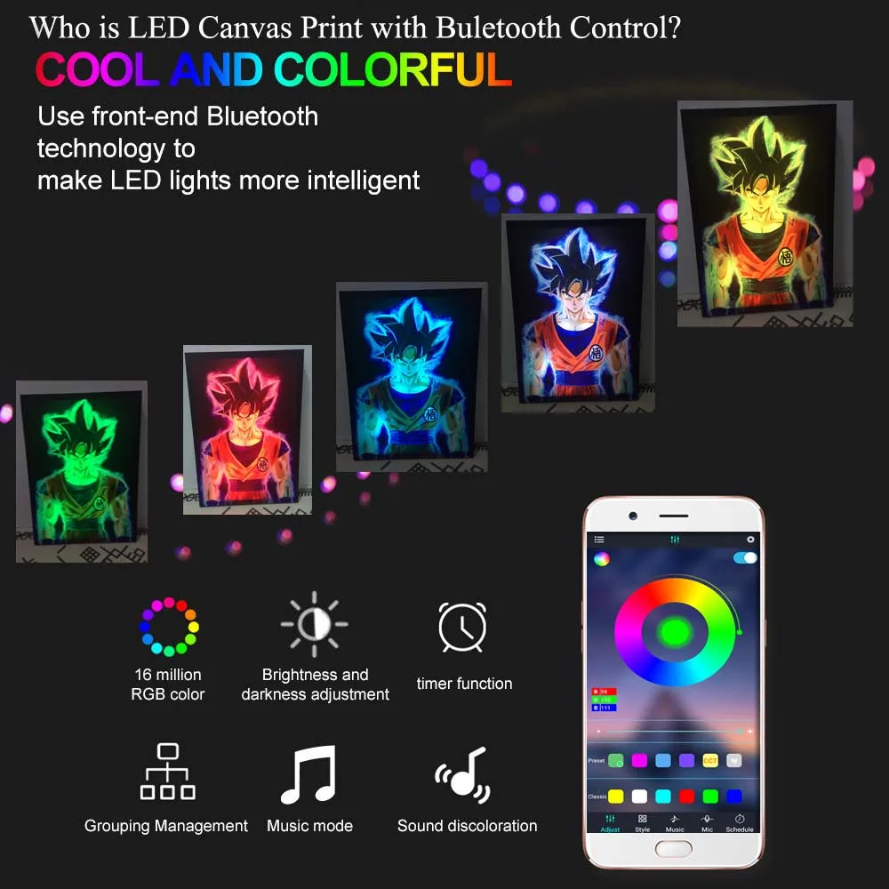 USB мощность bluetooth управление Led холст настенные декоративные Dragon Ball и super Goku картина холст печать освещает живопись плакат