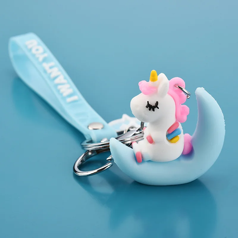 

New Japanese And Korean Style Moon Unicorn Keychain Key ring Creative Mobile Phone Bag Car Exquisite Pendant Unicorn Keychain