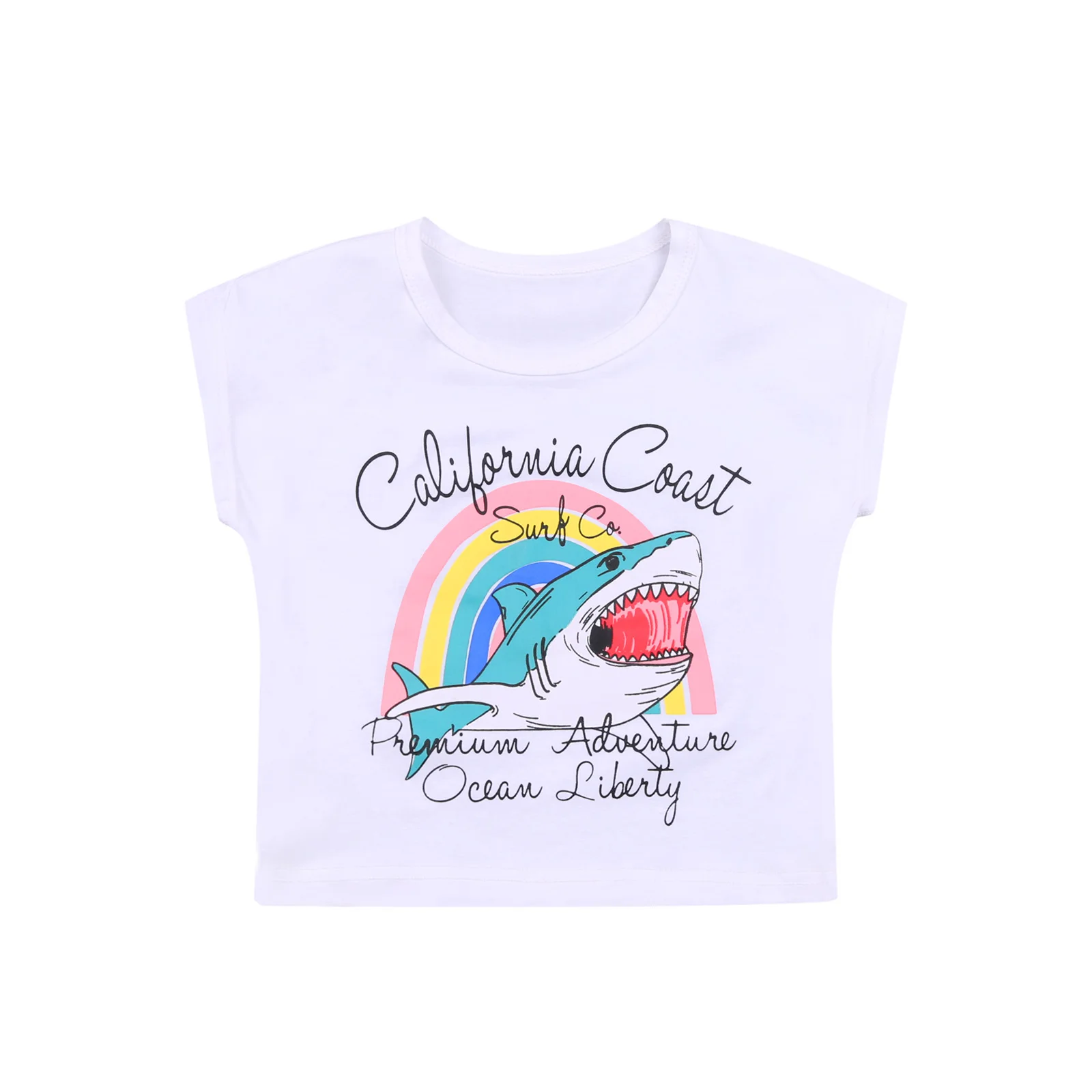 

Summer Childrens Casual Short-sleeved lovely T-shirts Cartoon Shark Letter Printing Round Neck Pullover Tops 6Month-5Years