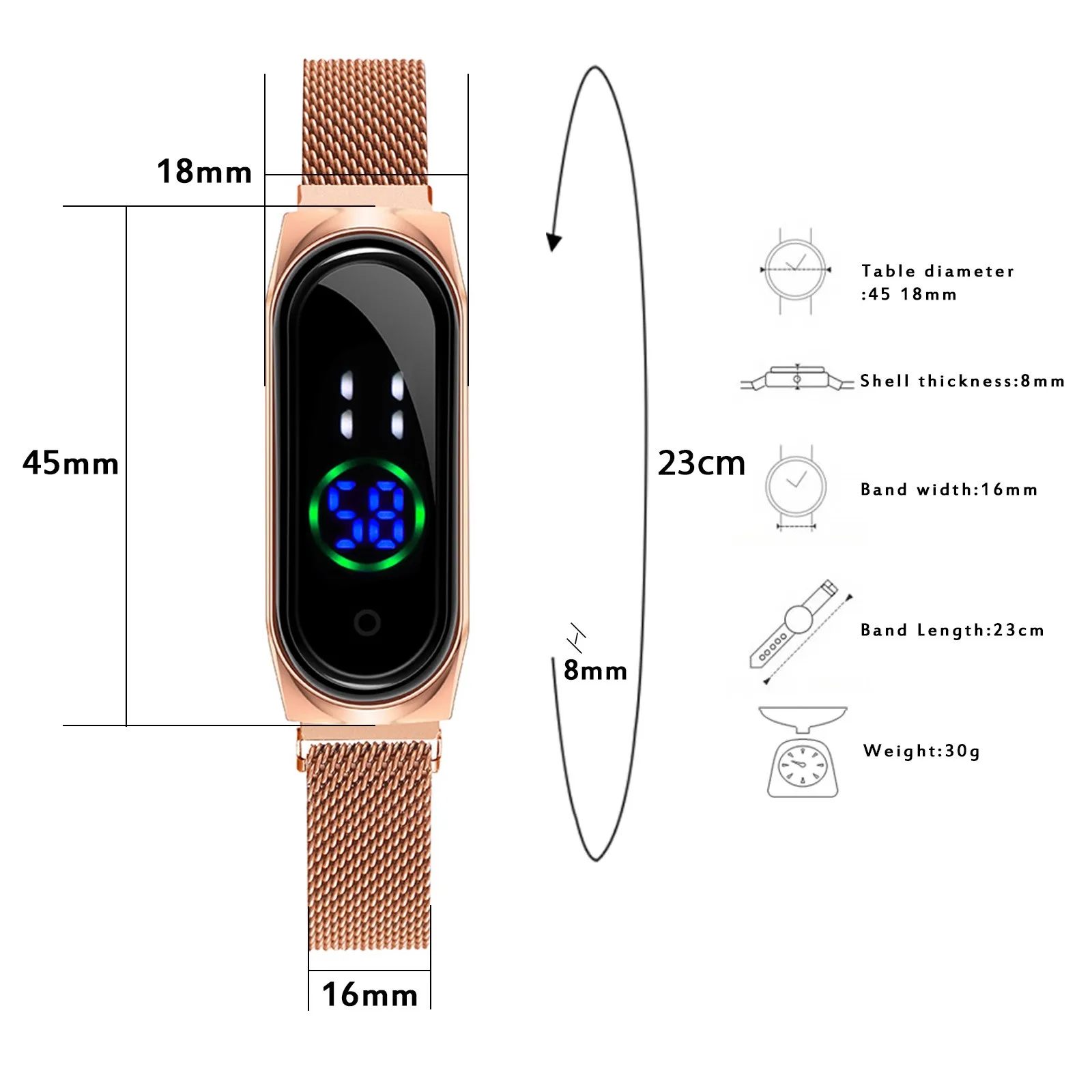 

Watch For Women Quartz Watches Luxury Eesh Strap Watch Electronic Display Watch Jewelry Montre Femme Reloj Mujer