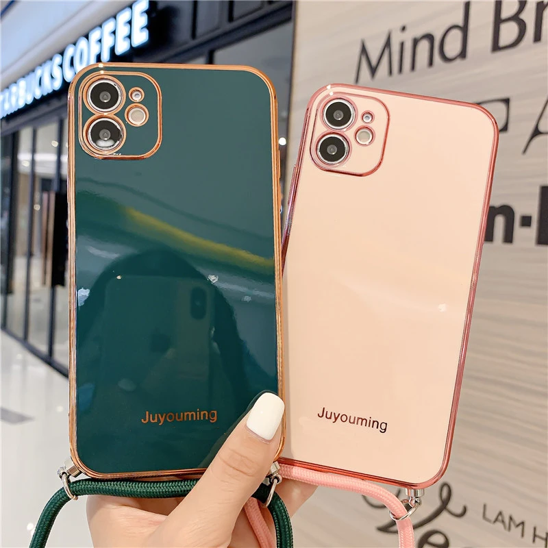 

Luxury Chain Necklace Phone Case For iphone 11 Pro Max 11pro Lanyard Neck Strap Cord Rope plating Cover