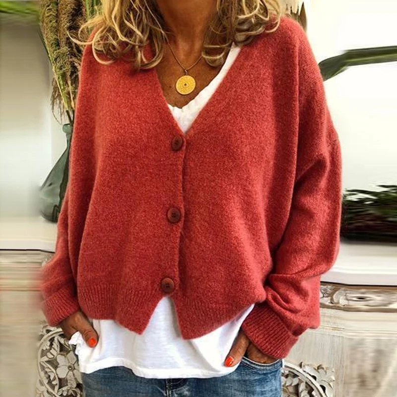 Женский трикотажный свитер на пуговицах элегантный Свободный кардиган с