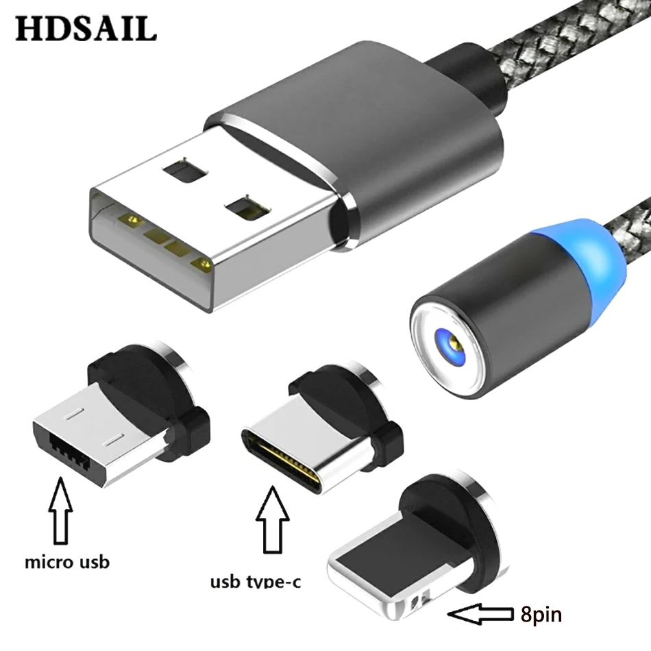HDSAIL1m 2 м микро USB линия магнитное зарядное устройство для iphone samsung просо 2.4A Быстрая