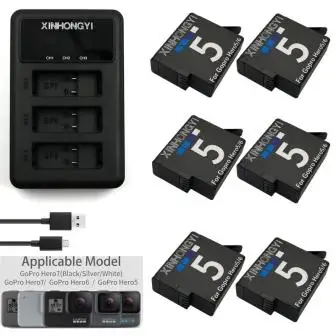 6H5BatteryAndCharger Hero 5 bateria Go pro hero 7 батарея+ AHDBT-501 3 порта зарядное устройство для GoPro hero 5 hero 6 hero 5 6 hero 7 черный аксессуары для камеры - Цвет: 6H5BatteryAndCharger