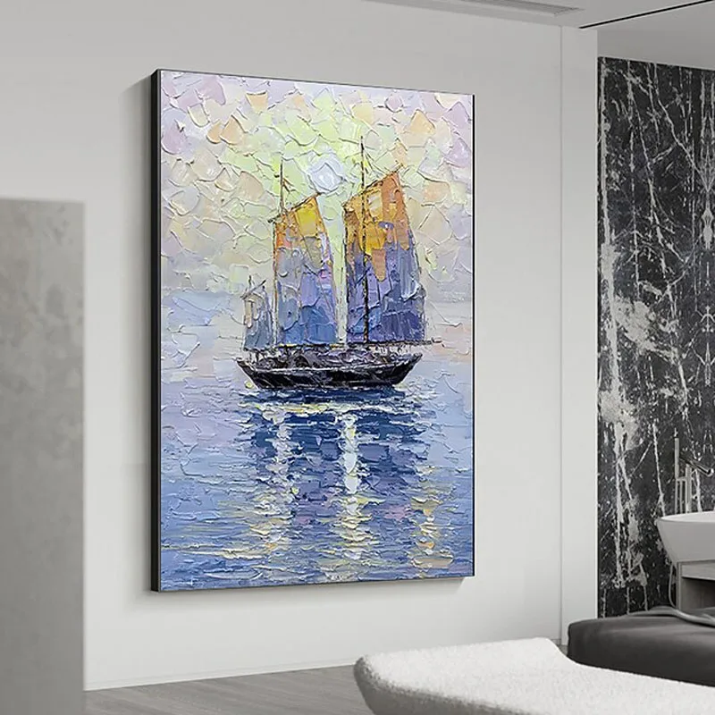 

Oil Painting Handmade Sea Scenery Canvas Sailing Boat Ship Abstract Wall Seascape Paintings Picture Wall Art Artwork For Bedroom